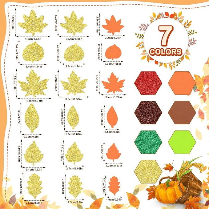 600Pcs Glitter Fall Leaf Foam Sticker Self Adhesive Maple Leaves | Autumn