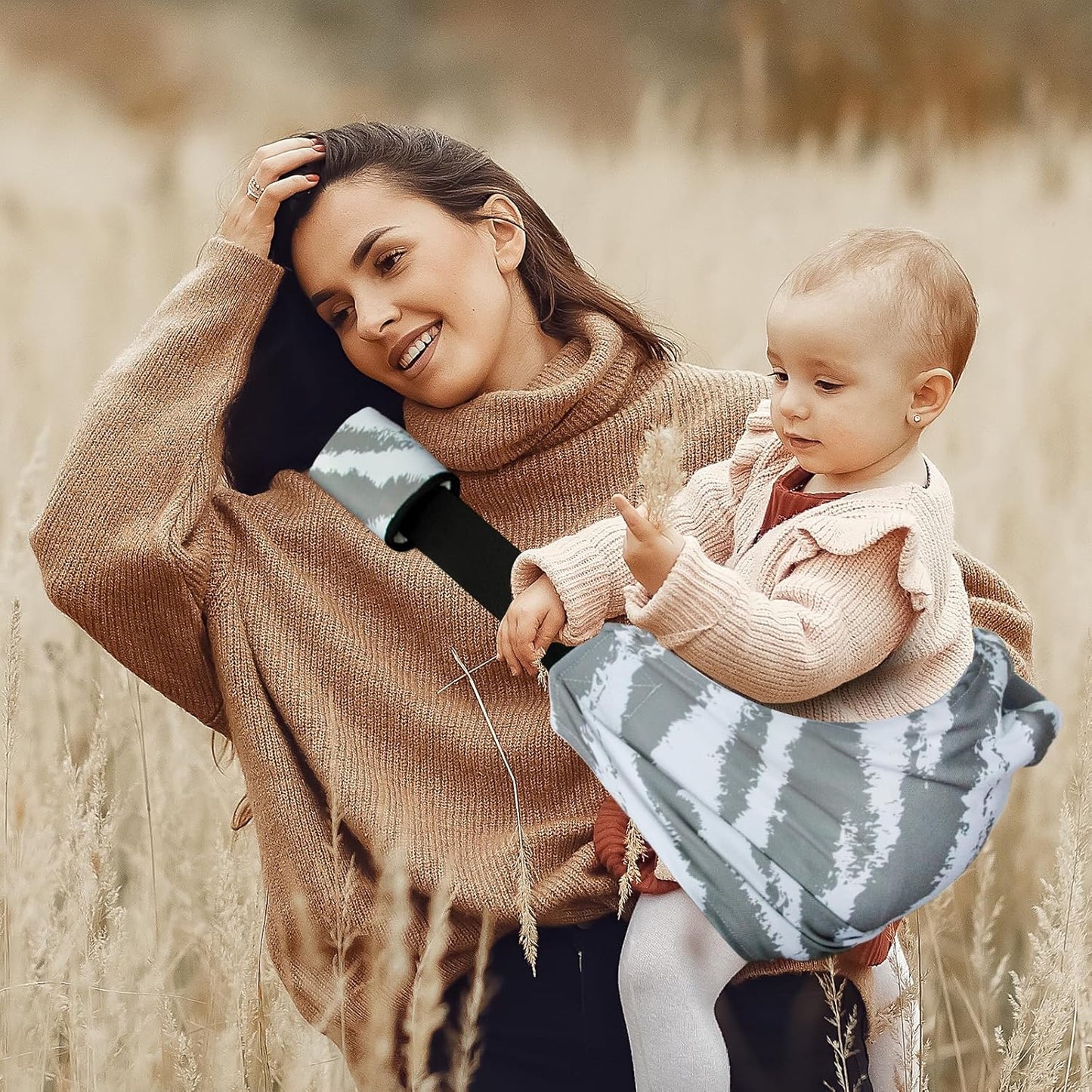 Baby Sling Shoulder Carrier,Ultimate Comfort Side Baby Carrier for Newborn to Toddler/Infants (7lbs-44lbs)(Grey White)