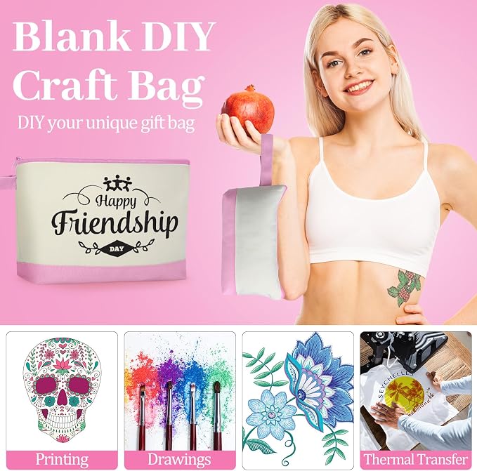 Silkfly 48 Pcs Cotton Canvas Makeup Bags Cosmetic Zipper Bags 10.2 x 5.5 x 2''