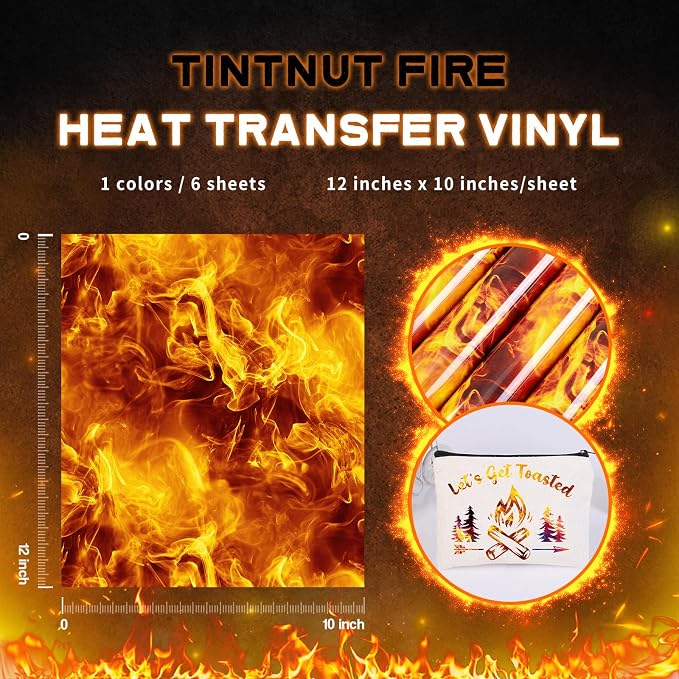 Tintnut Orange Flame Heat Transfer Vinyl, stretch washable, suitable