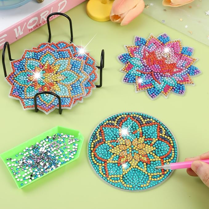 UPINS 8Pcs Lotus Diamond Art Painting Coasters Kits