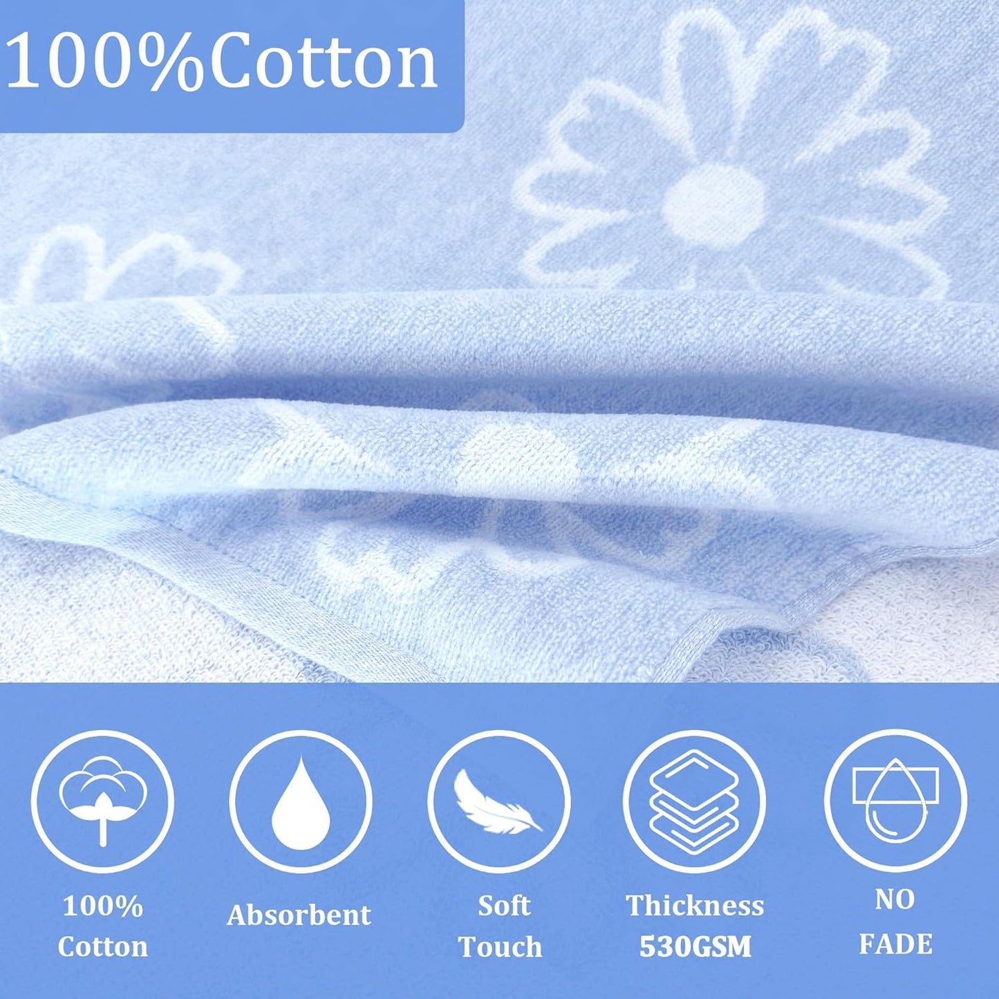 VOOVA & MOVAS Hooded Poncho Towel for Teens/Big Kids (8-14 Years) | Soft Absorbent 100% Cotton Towel Robe | Versatile Beach, Pool, Swim & Bath Cover-Up | Jacquard Blue Daisy