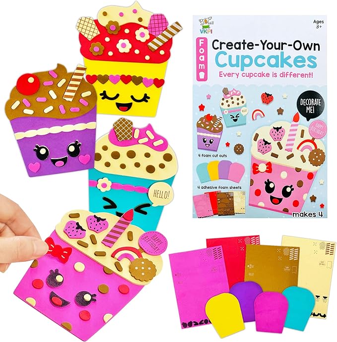 VKPI 4 Pieces EVA Foam Art Crafts Gift Kit, Creative Make Your Own Cupcakes