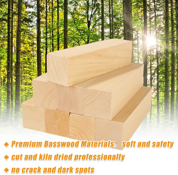 QTLCOHD 16 Pcs Basswood Carving Blocks 6 x 1.5 x 1.5 inch | Whittling Bass Wood