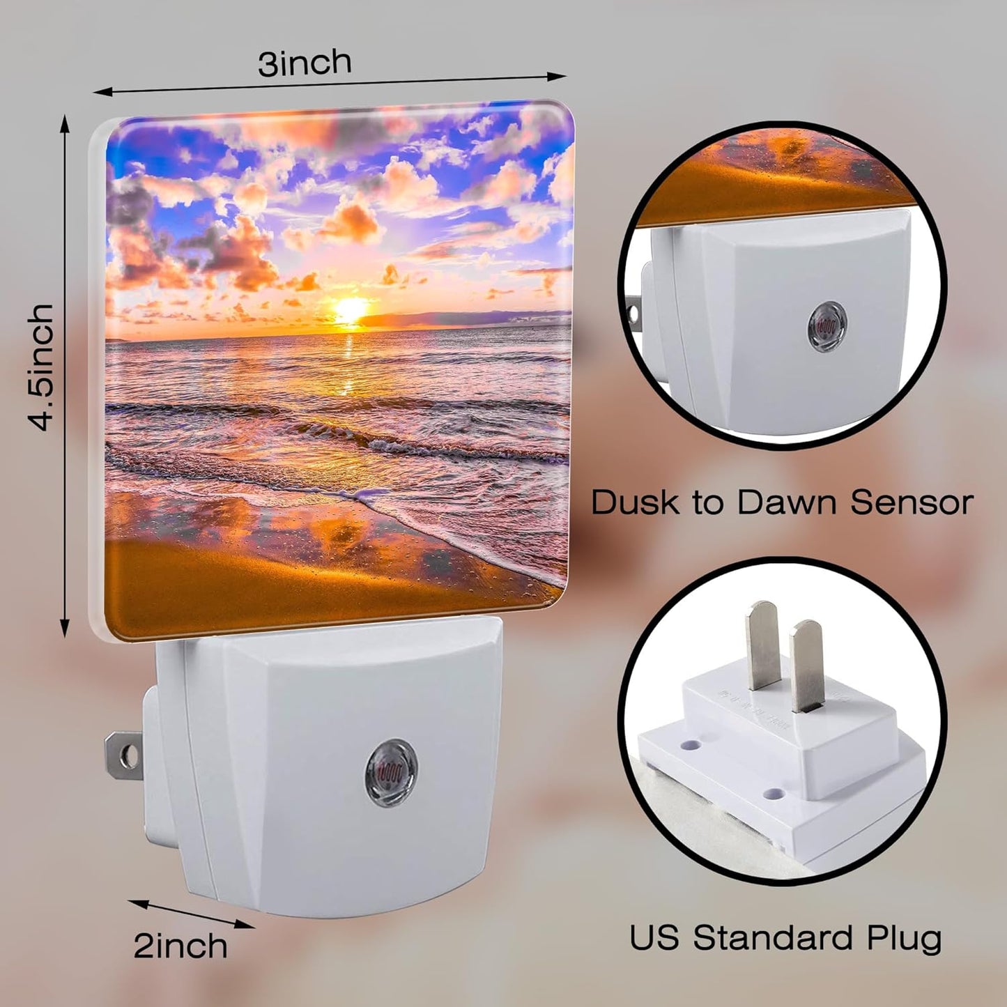 Sunset at Sea Night Light for Kids, Beach and Ocean Waves Night Light Plug in with Dusk to Dawn Sensor, 0.5w Energy Saving Sleep Friendly Nightlight for Hallway Stairway Kitchen Bedroom