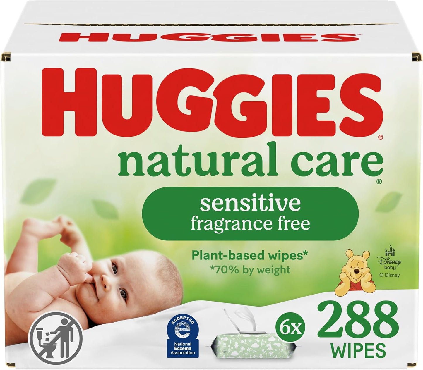 Huggies Natural Care Sensitive Baby Wipes, Unscented, Hypoallergenic, 6 Flip-Top Packs (288 Wipes Total)