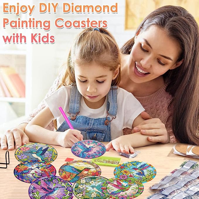 ijbnhd 8 Pcs Hummingbird Diamond Painting Coasters Kits
