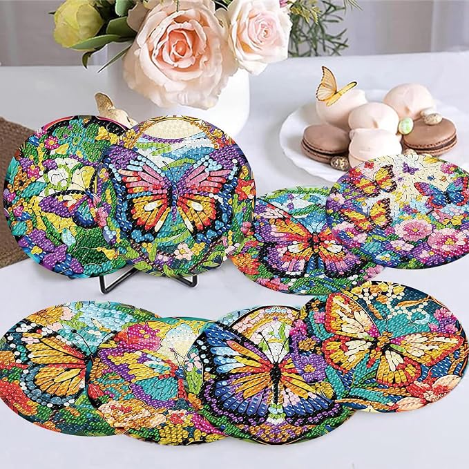 8 Pack Diamond Art Coasters, Butterfly Diamond Painting Coasters Kits |