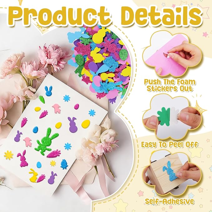 Foam Stickers, 7 Sheets 3D Glitter Foam Easter Stickers