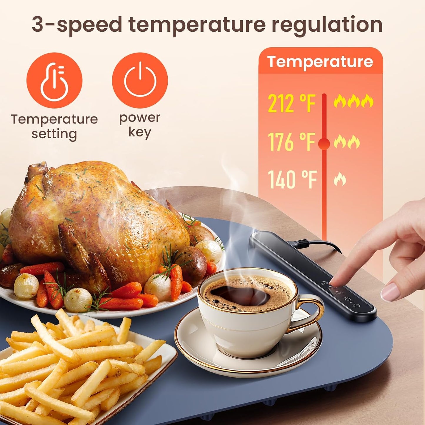 Food Warming Mat, Food Warmer Chafing Dishes, Roll Up SiliconeFood Warmers,3 Heat Settings,Easy Clean&Storage,Large Warming Tray, Portable Food Warm pad For Home Buffets Party Thanksgiving