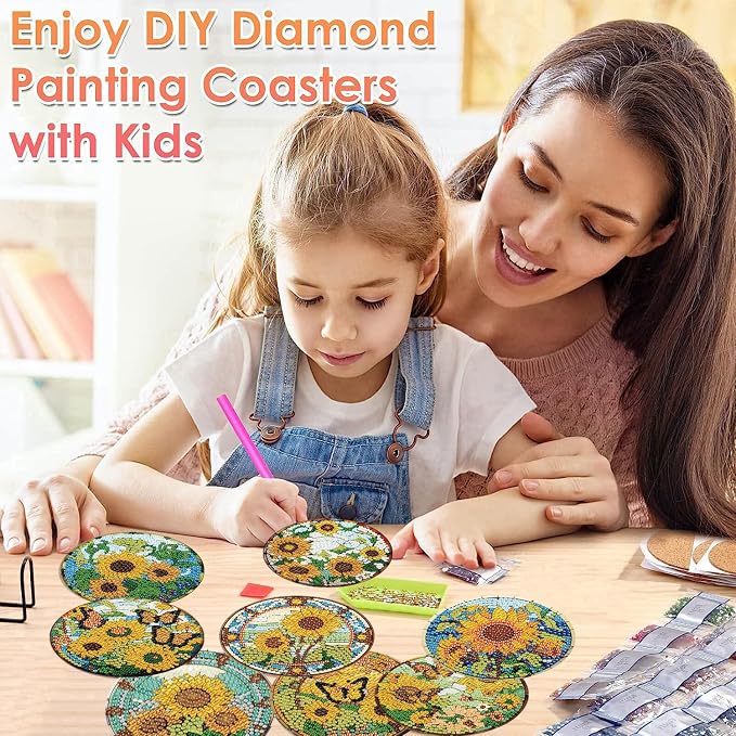 ijbnhd 8 Pcs Sunflower Diamond Art Coasters Kit Diamond Painting Coasters |