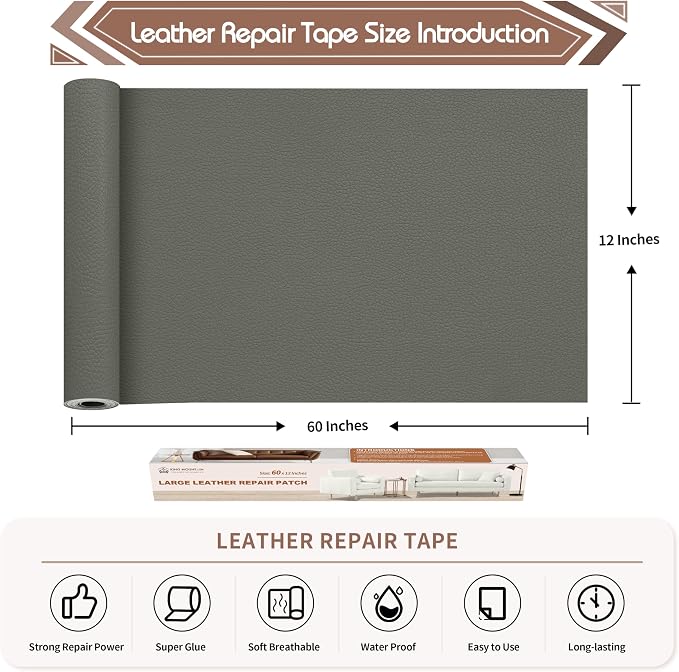 KING MOUNTAIN Leather Repair Patch, 12 x 60 Inches self Adhesive Leather Repair
