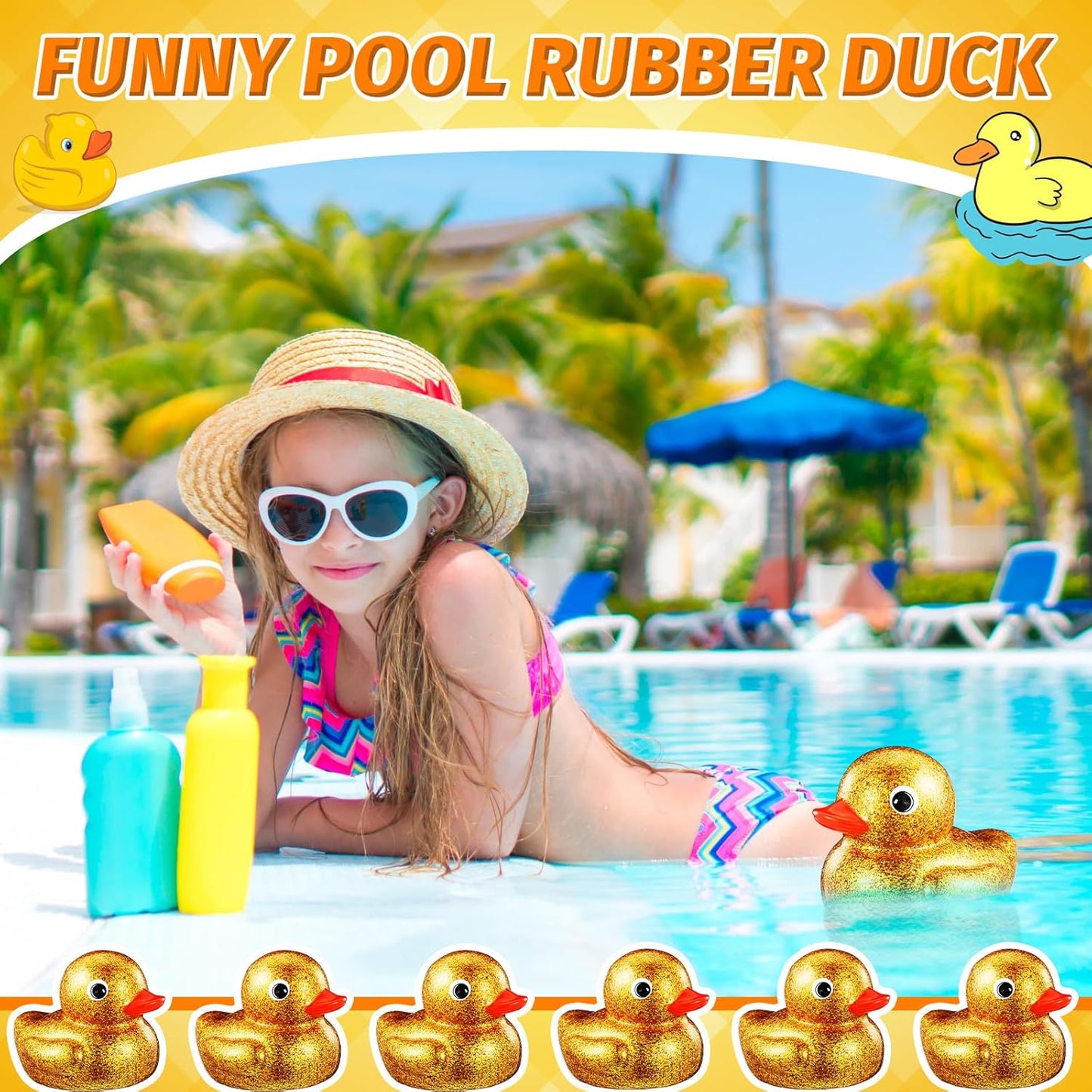 Honoson 6.89 Inch Giant Glitter Rubber Duck Big Glitter Rubber Duck Large Sparkly Duckling Bath Toy with Squeaky Sound for Summer Baby Shower Birthday Party Favor Gift(Gold)