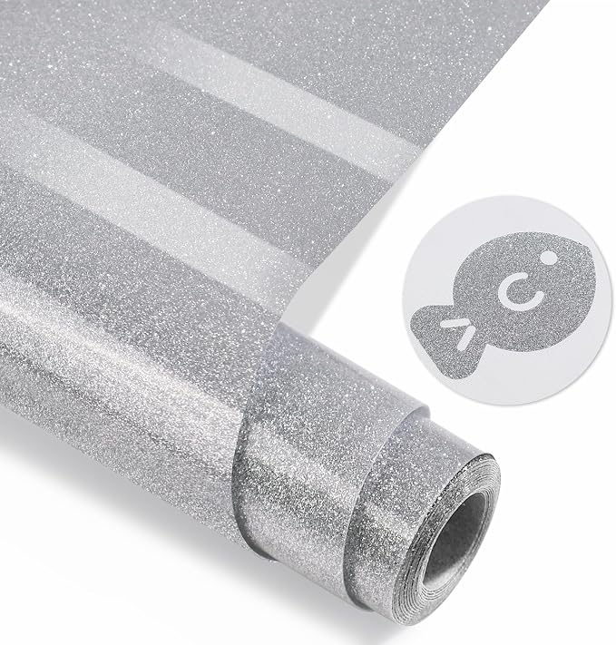 Silver Glitter HTV Heat Transfer Vinyl, Glitter Iron on Vinyl Roll 10" x8ft |