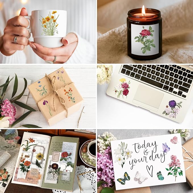 Knaid 100 Pieces Vintage Flower Stickers Set