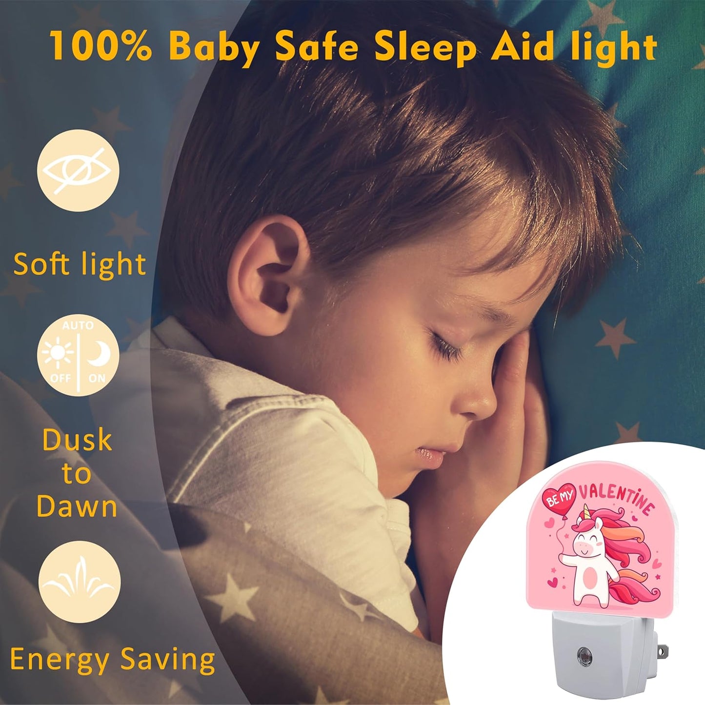 Cute Valentine's Day Unicorn Night Light for Kids, Be My Valentine Night Light Plug in with Dusk to Dawn Sensor,0.5w Energy Saving Nightlight for Hallway Stairway Kitchen Bedroom