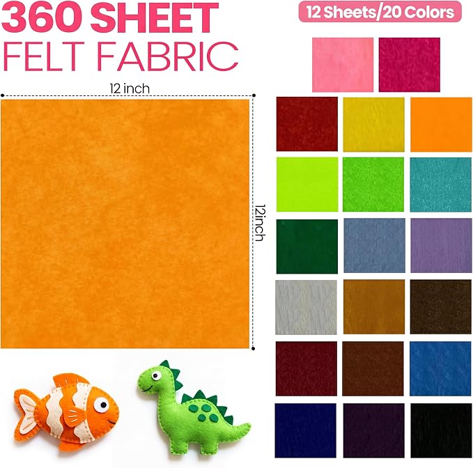 Moukeren 360 Pcs 8 x 8 Inch Felt Sheets Bulk