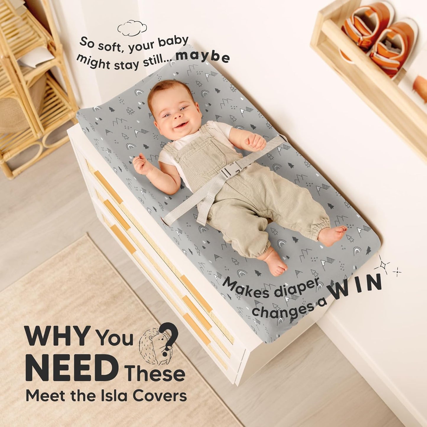 2-Pack Baby Changing Pad Cover for Girl, Boy - 32x16 Soft Viscose Derived from Bamboo Baby Diaper Changing Table Pad Cover Sheets, Neutral, Snug Fit Nursery Diaper Change Sheets (Woodland)