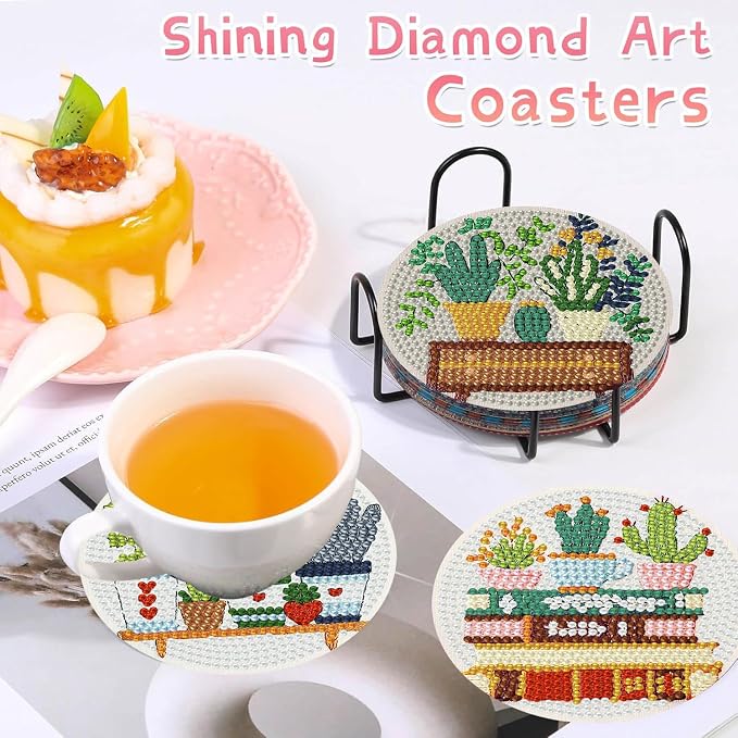 8 PCS Plant Diamond Art Coasters Kits | Diamond Paintings Coasters