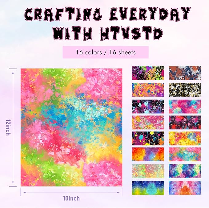 HTVSTD Splatter HTV Heat Transfer Vinyl 16 Sheets 12×10in Iron on Vinyl | Paint
