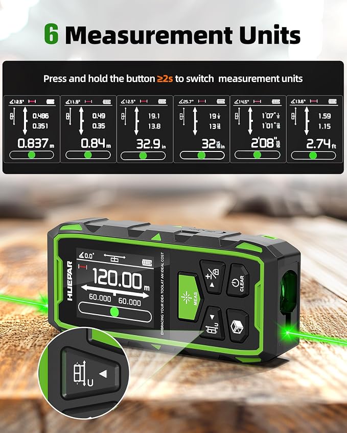 Huepar Dual Laser Measuring Tool, Fathers Day Dad Gifts, 393Ft Green-Beam