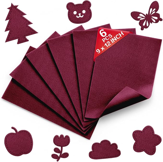 Wine Red Soft Felt Sheets for Crafts, 1.6mm Thick, Kids' Crafts, DIY Projects