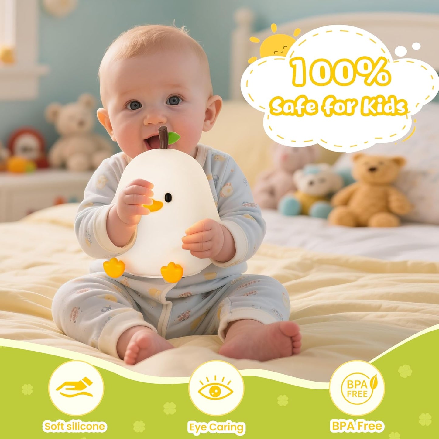 Night Light for Kids, Rechargeable Dimmable Silicone LED Nightlight with 7 Colors, Baby Nursery Night Lamp, Touch Squishy Lamp, Cute Gifts for Girls, Boys, Toddler Room Decor, White Duck