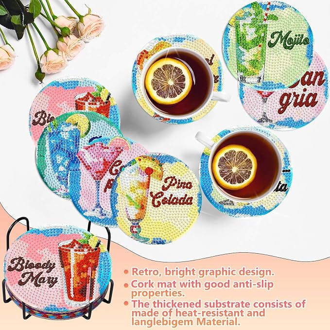 Benjenes 8PCS Diamond Art Coasters Kit