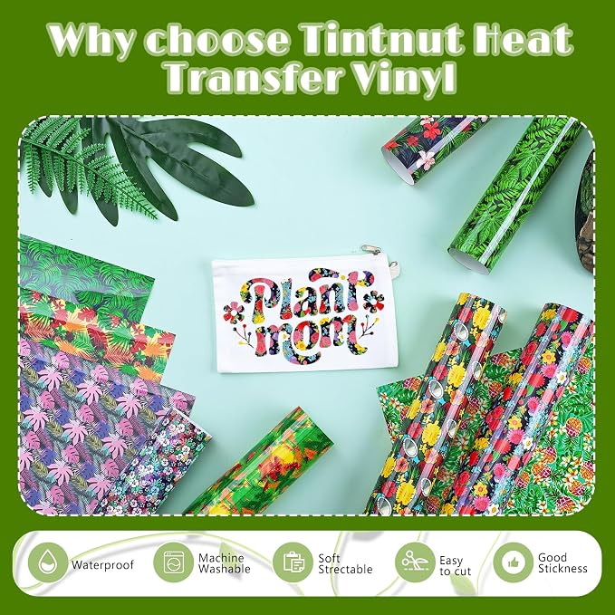 Tintnut Tropical Floral Heat Transfer Vinyl, easy cut & weed, stretch washable