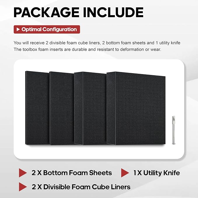 YIYITOOLS 4PCS Pick Apart Foam Insert, Dual-Thickness Case Foam Insert Kit