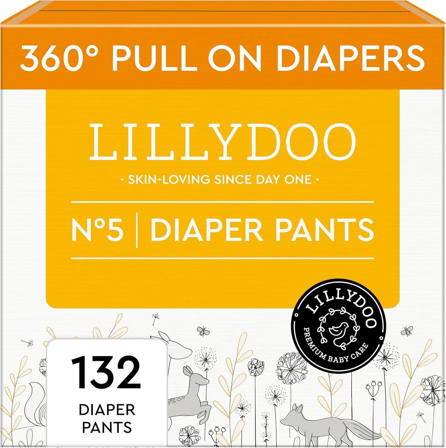 LILLYDOO Diaper Pants Toddlers - Size 5 (24-35 lbs), Monthly Supply (132 Count), Skin-Friendly, Ultrasoft, Chlorine-Free, Snug Fit & Absorbent Pull On Diapers