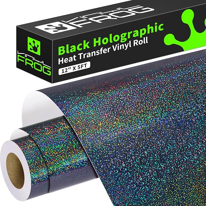 VINYL FROG Black Holographic Heat Transfer Vinyl 12" x5ft Glitter HTV Vinyl |