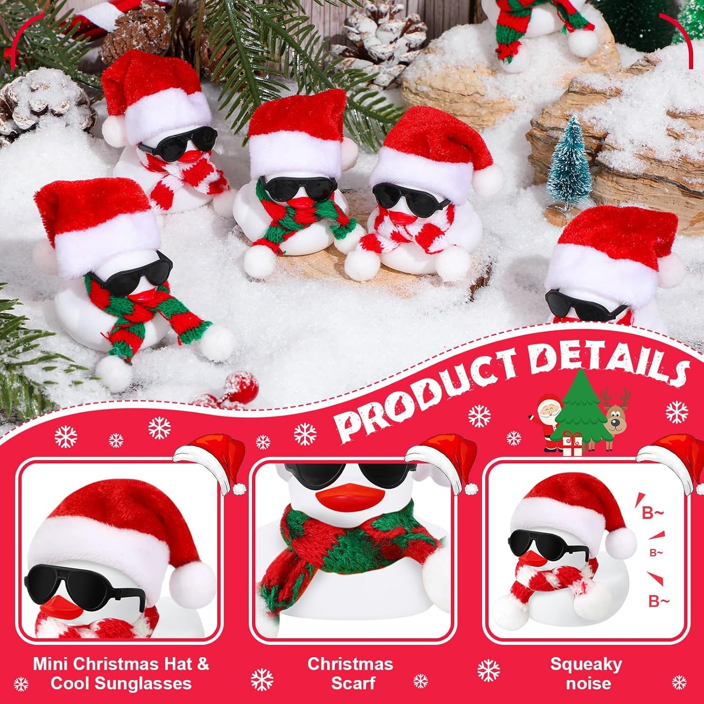 Syhood 24 Sets Christmas Mini Rubber Duck Bulk with Sunglasses Scarf Hats and Adhesive Dots Duckies Bath Toy Xmas Decor for Christmas Winter Gift Cruise Birthday Party (Xmas Hat)