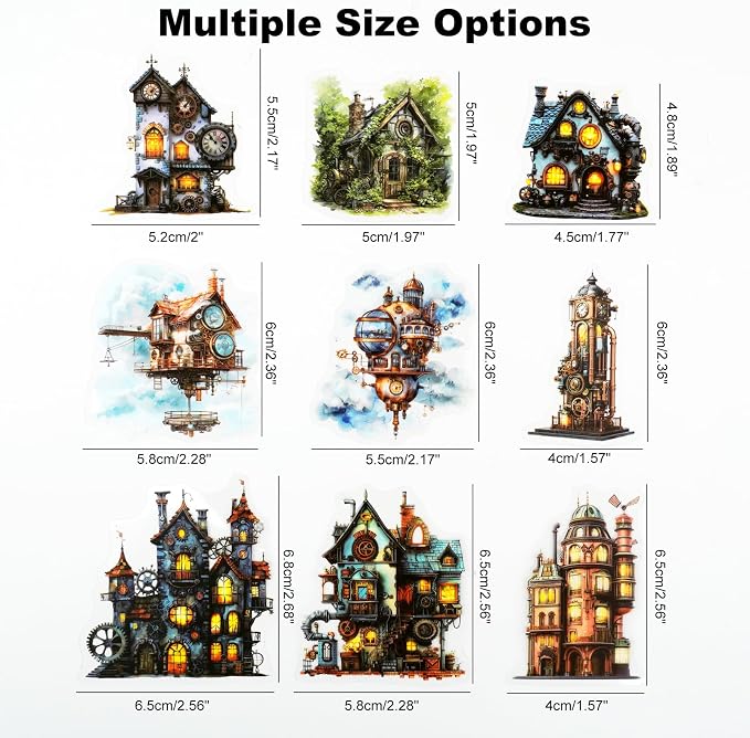 90PCS Gear Cabin PET Stickers – Steampunk Fantasy House Sticker