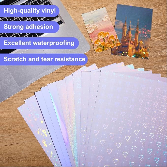 Nezyo 60 Sheet Holographic Laminate Sheet Clear Glitter A4 Size Vinyl Sticker
