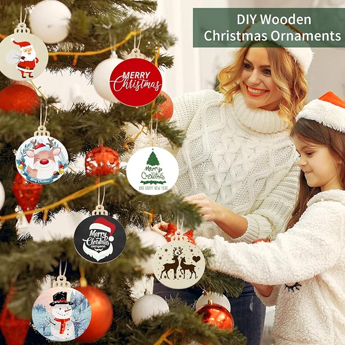 Fuyit Wooden Christmas Ornaments, Unfinished Wood Slices Circle
