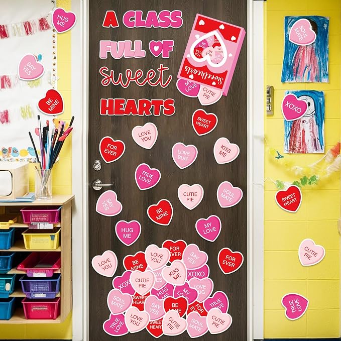 JarThenaAMCS Valentine' s Day Classroom Door Decoration Bulletin Board Set Red