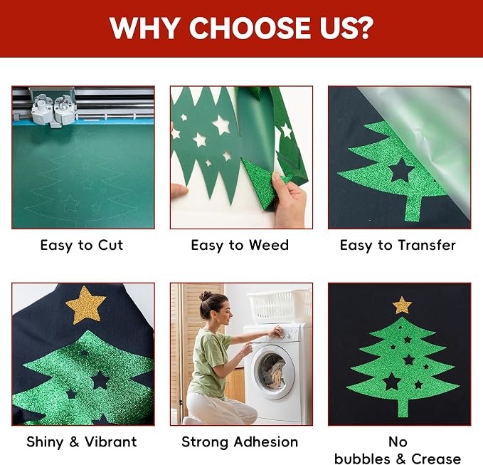 Aoder Red Glitter HTV Heat Transfer Vinyl