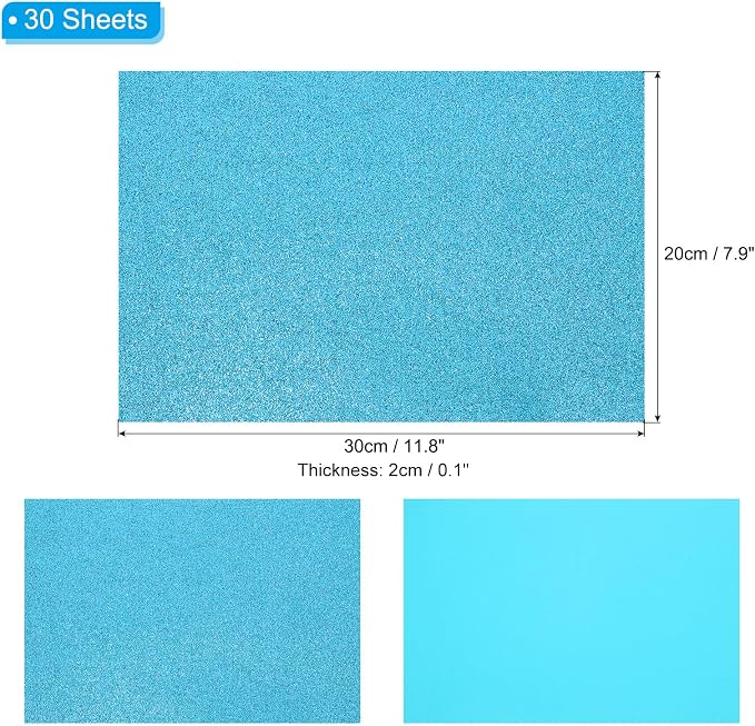 PATIKIL 30Sheets Blue EVA Glitter Foam Sheet 11.8 x 7.9 Inch 2mm Thick