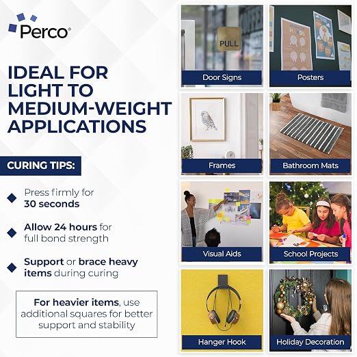 Perco Double Sided Tape Squares, 50 1"x1" Pre-Cut Mounting Squares – Removable