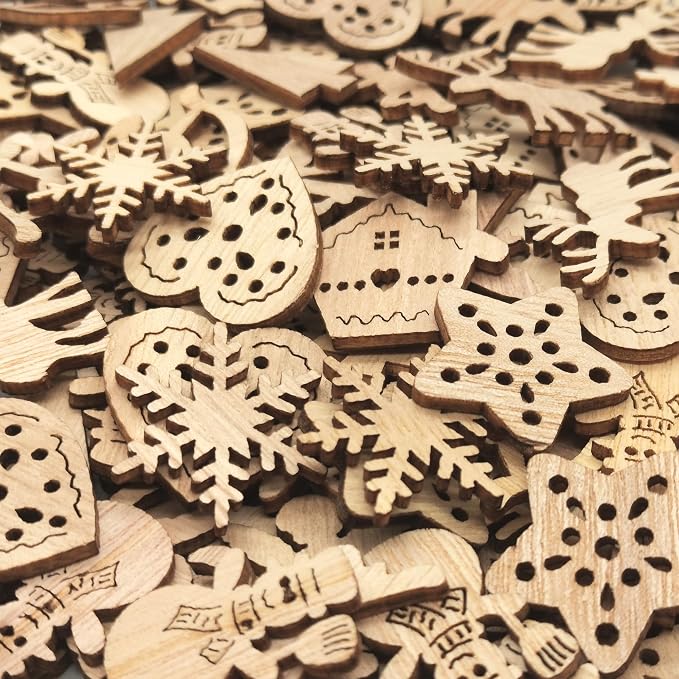 DIYOMR 200Pcs Hollow Wood Pieces Unfinished Wooden Vintage Embellishments