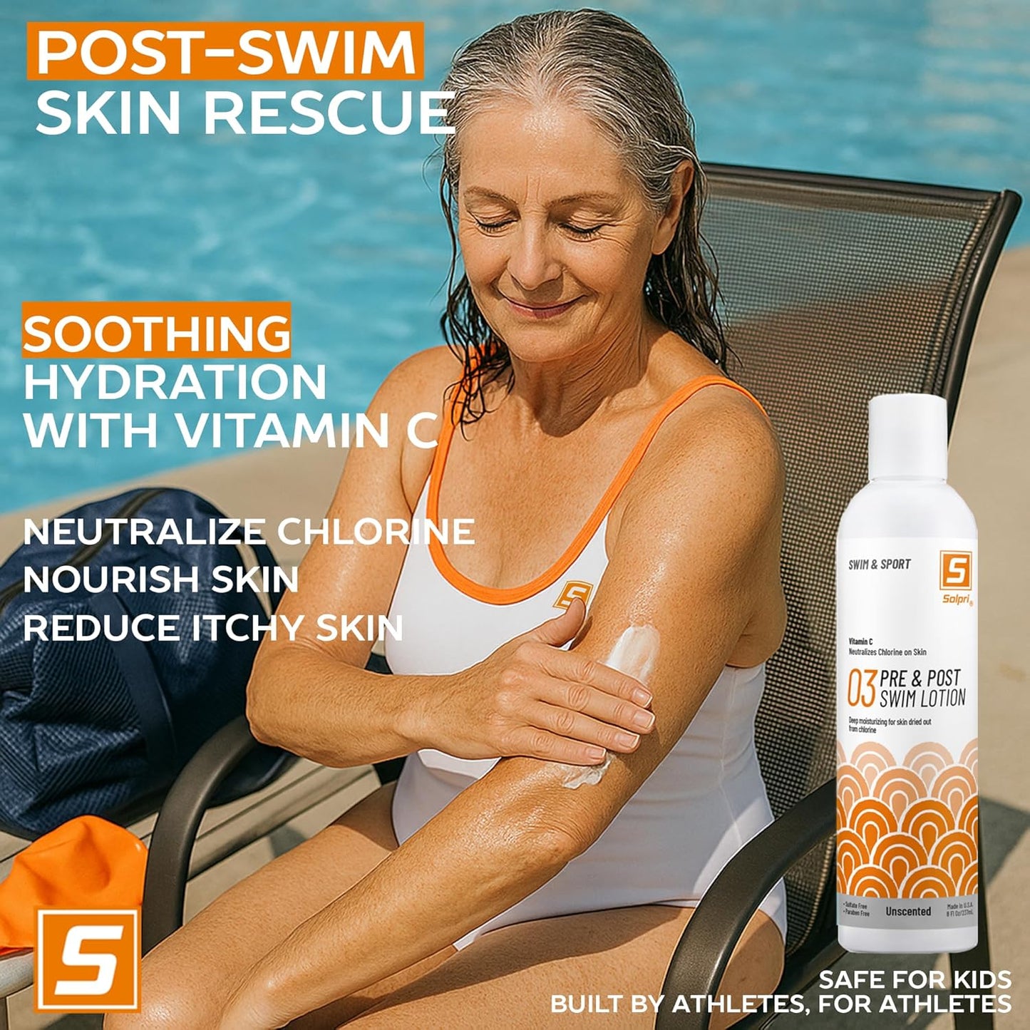 Pre and After Swim Lotion with Vitamin C 8 Fl Oz - Pre Swim Chlorine Skin Protection, Pre Swim Lotion for Chlorine (8 Fluid Ounce, Unscented)