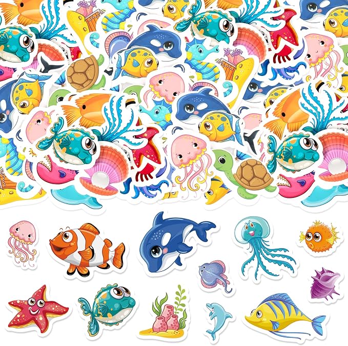 300Pcs Ocean Sea Animal Foam Stickers, Colorful Ocean Foam Crafts Stickers