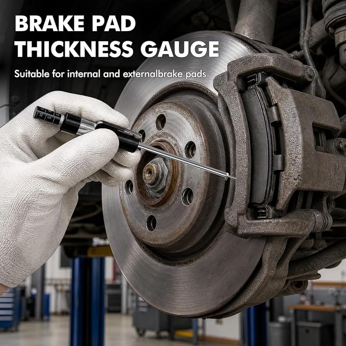 Brake Pad Measuring Tool, Stainless Steel Brake Thickness Gauge | No Wheel