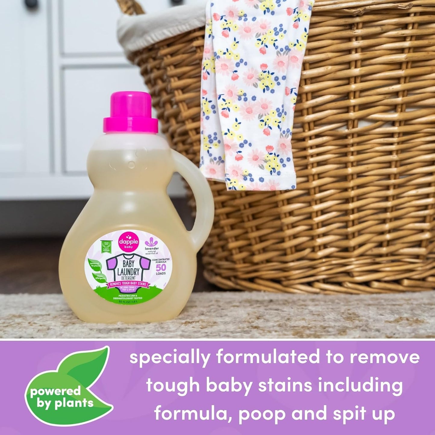 Dapple Baby Laundry Detergent, Powered by Plants, Concentrated, Hypoallergenic, Lavender, Stain Remover, 50 Fl Oz (2 Pack)