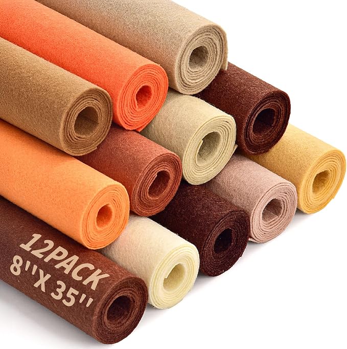 12 Rolls 8"x35" Large Stiff Felt Sheets, 1mm Felt Fabric Sheet