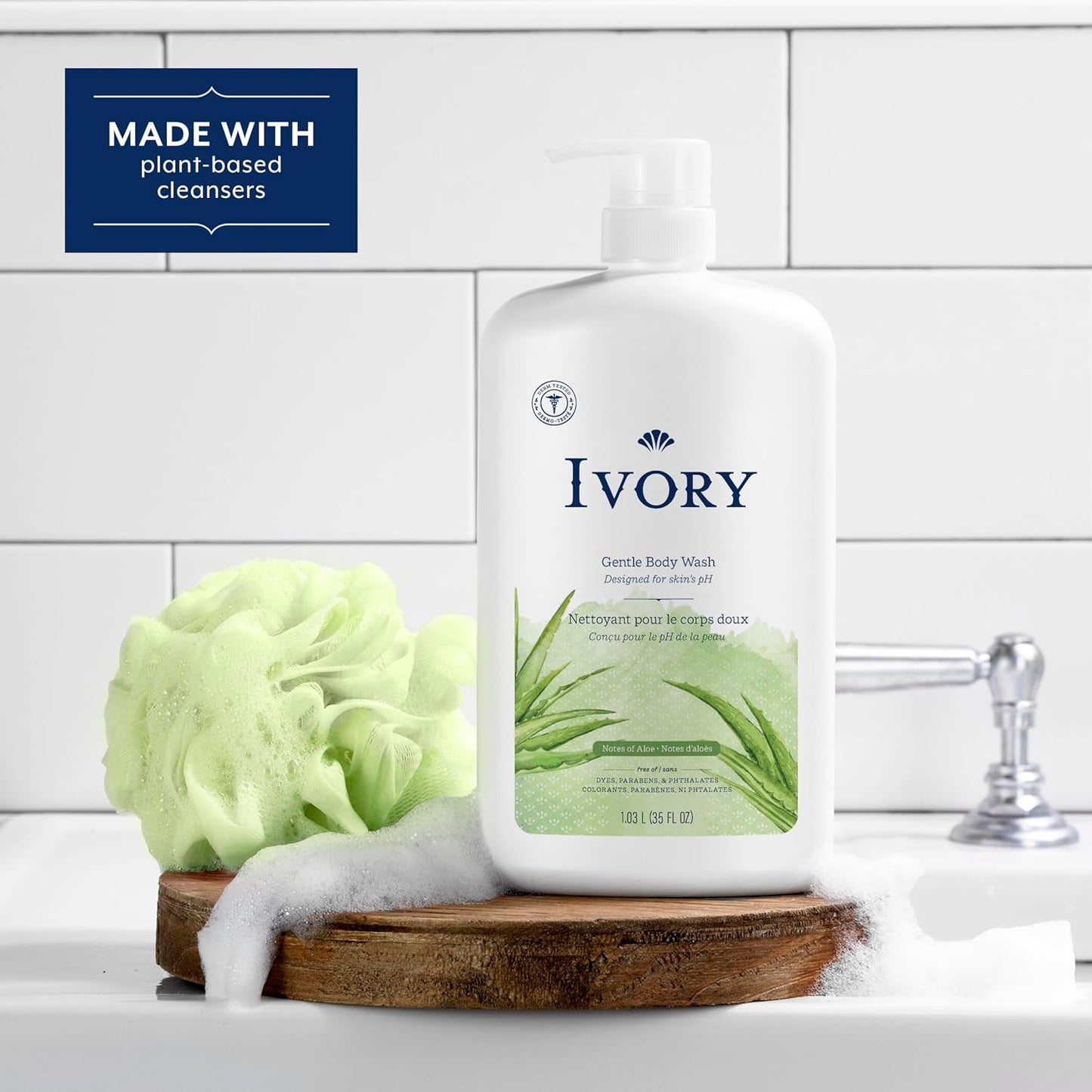 Ivory Gentle Body Wash, Designed for the Whole Family, Free of Dyes Heavy Perfumes Parabens Phthalates & Silicones, Aloe Scent, 35 oz