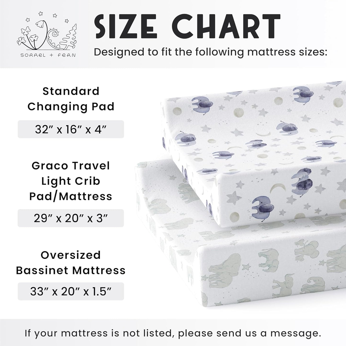 Sorrel + Fern Baby Changing Pad Cover 2-Pack for Boys, Girls (Watercolor Elephant) - Premium Fitted Sheets Baby Diaper Changing Table Cover - Buttery Soft Cotton Blend