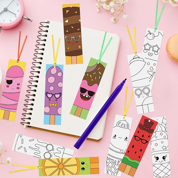120Pcs Ice Cream Color Your Own Bookmarks