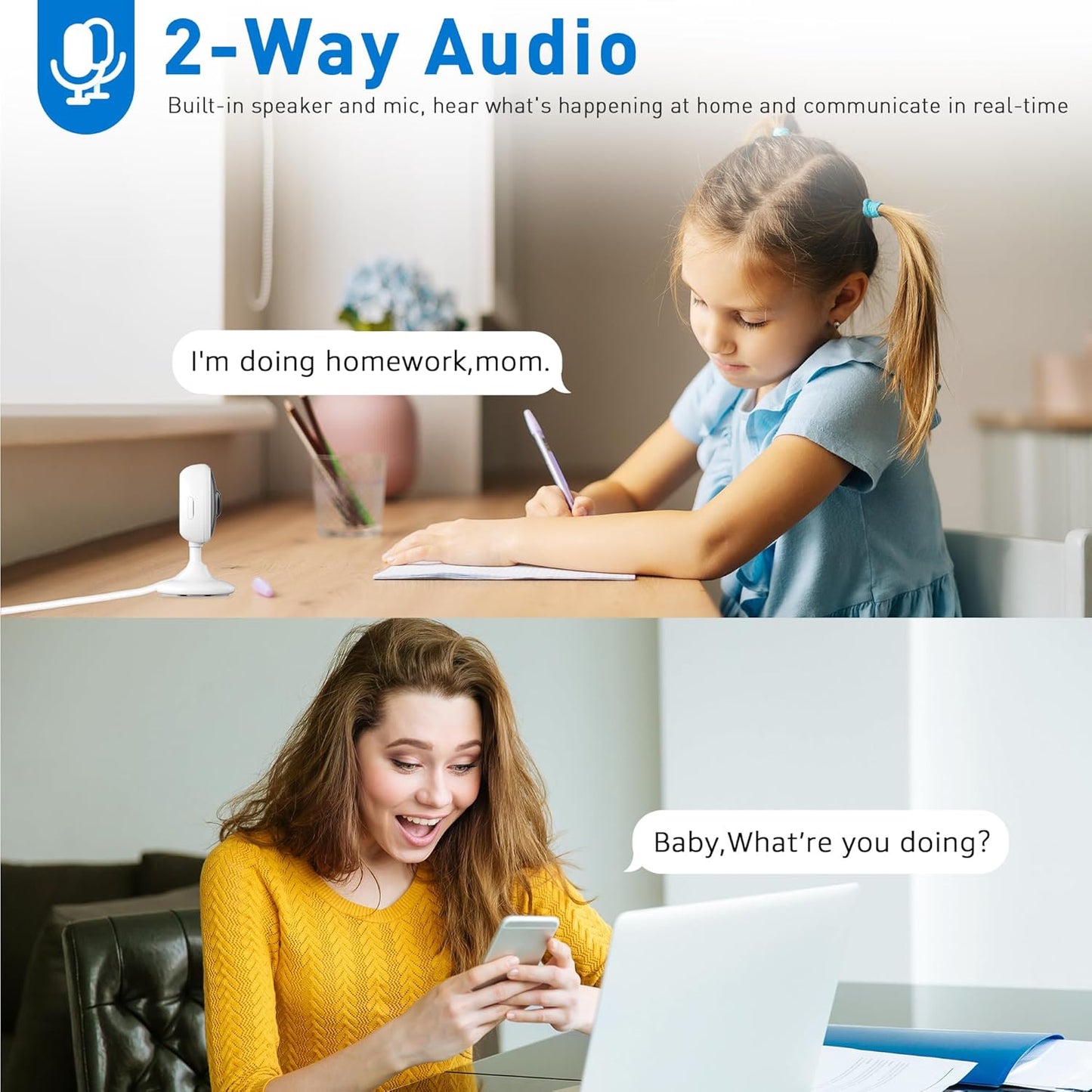 WiFi Security Camera 2K, Indoor Home Cameras for Dog/Pet/Elder/Baby Monitor, Upgraded Smart Siren with Phone App, Advanced Night Vision, SD/Cloud Storage, Alexa Compatible